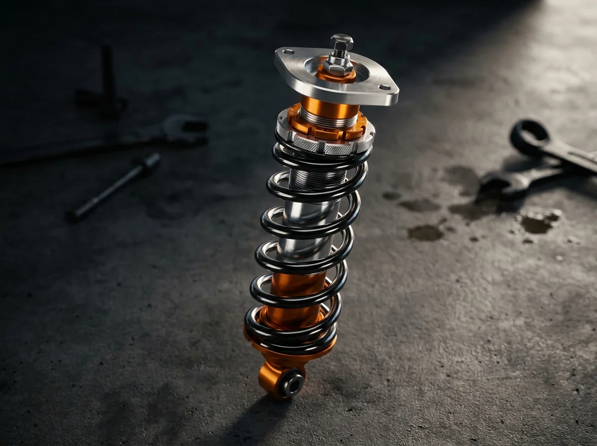 Sportfahrwerk Coilover mit orange-anodisiertem Dämpfer und Chrom-Feder