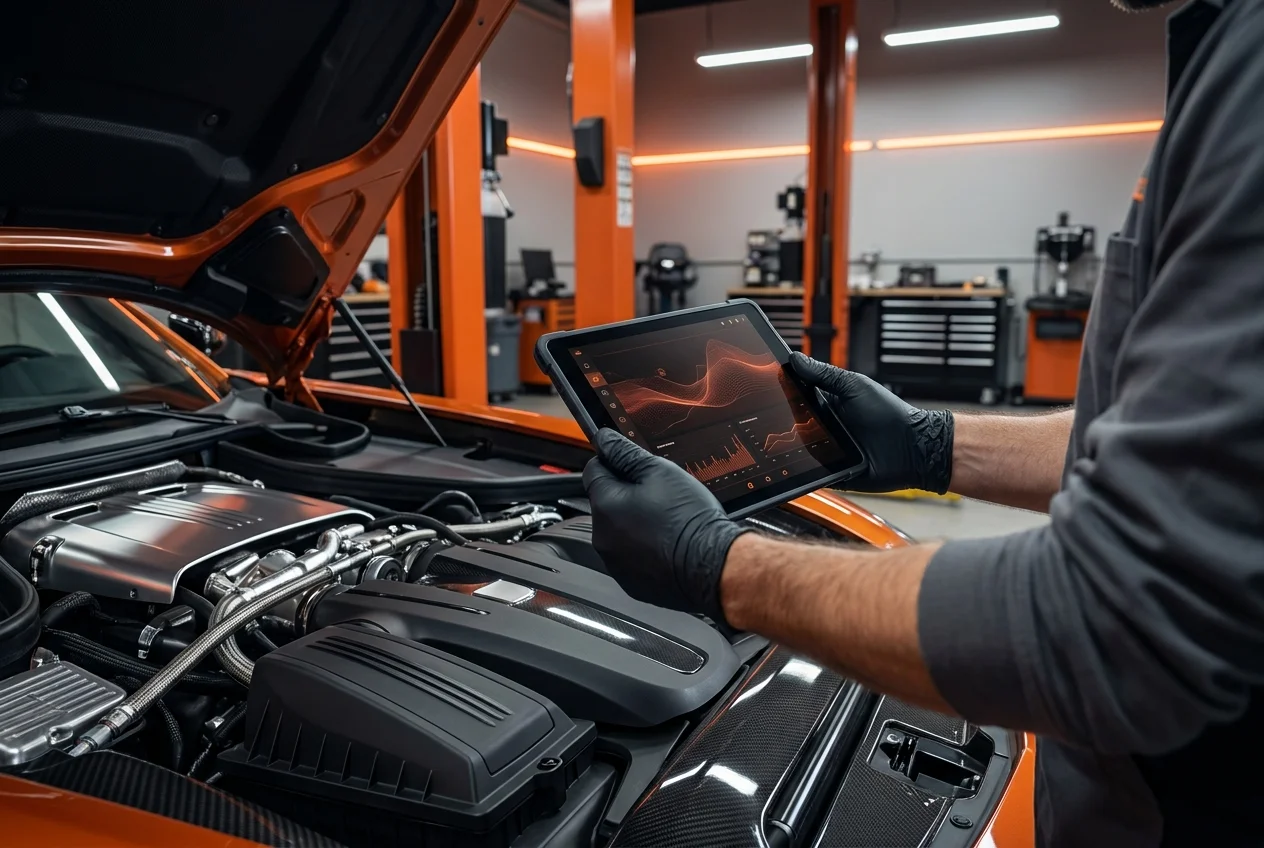 UNICAR Diagnose mit modernem Diagnose-Tablet in der TCPM Werkstatt